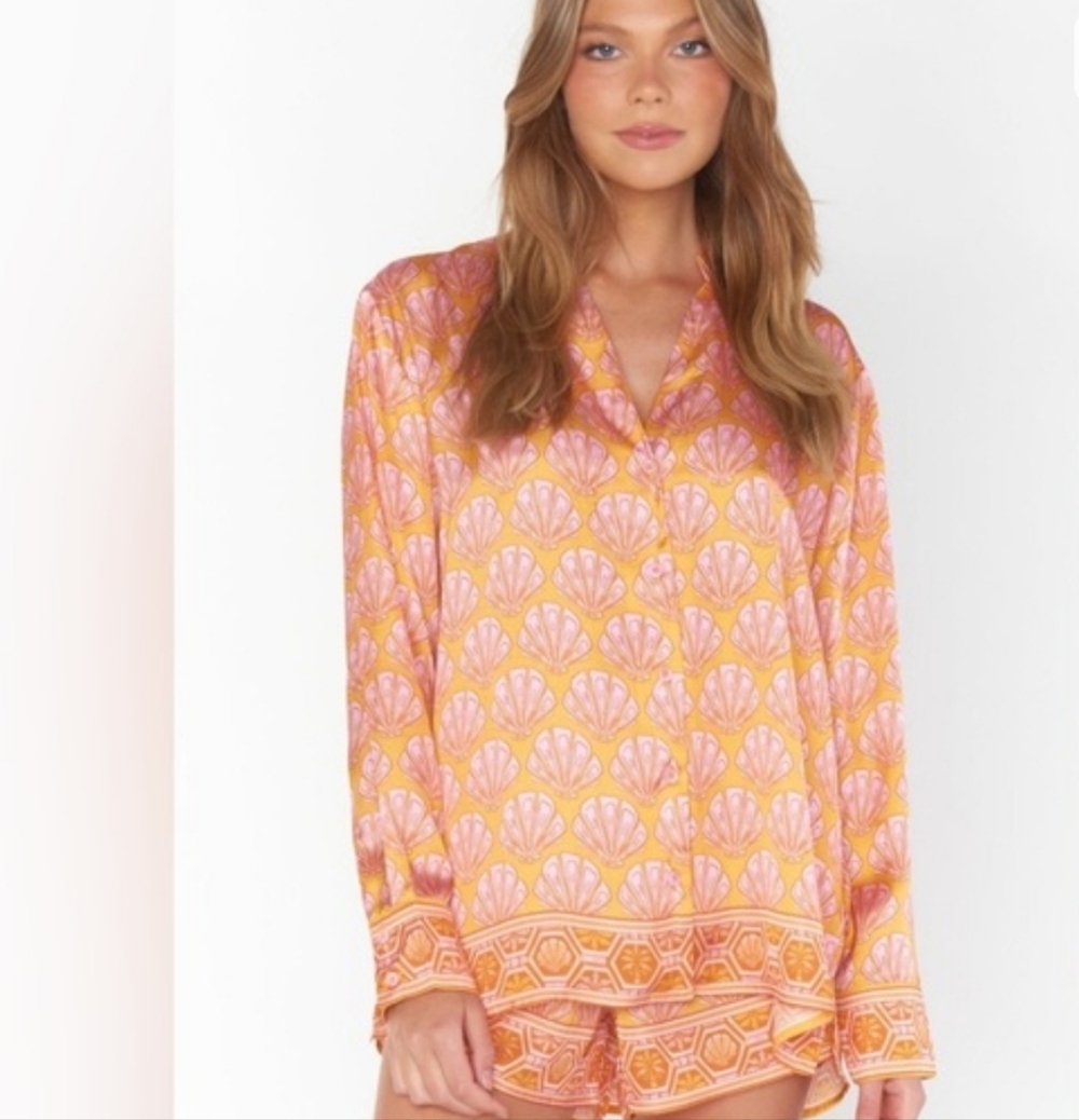 Show Me Your Mumu Pink & Yellow Shell-Print Satin Pajama Set